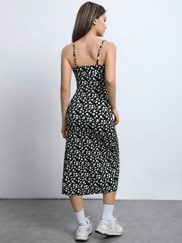Ditsy Floral Print Split Thigh Cami Dress