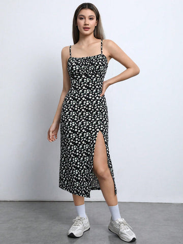 Ditsy Floral Print Split Thigh Cami Dress