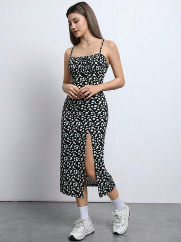 Ditsy Floral Print Split Thigh Cami Dress