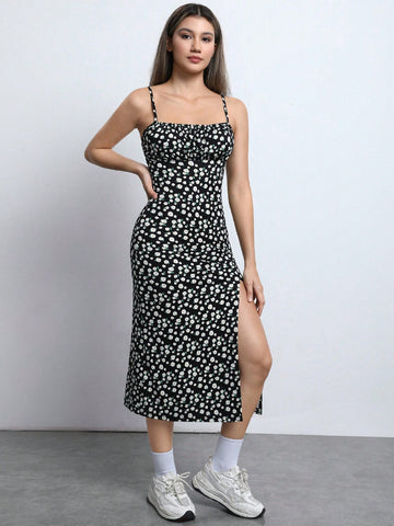 Ditsy Floral Print Split Thigh Cami Dress