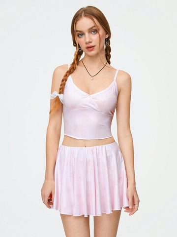 Floral Print Ballet Style Camisole Top And Skirt Two Piece Set