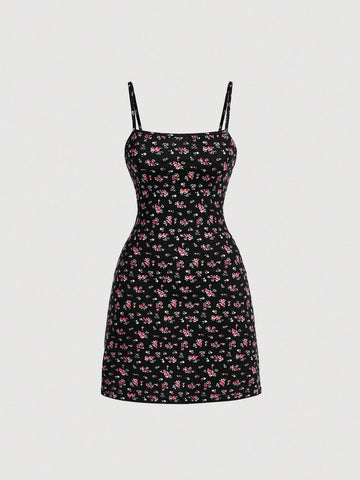 Floral Print Spaghetti Strap Dress