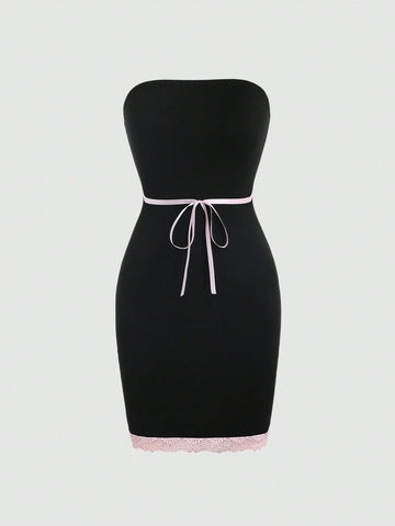 Knotted Front Strapless Dress