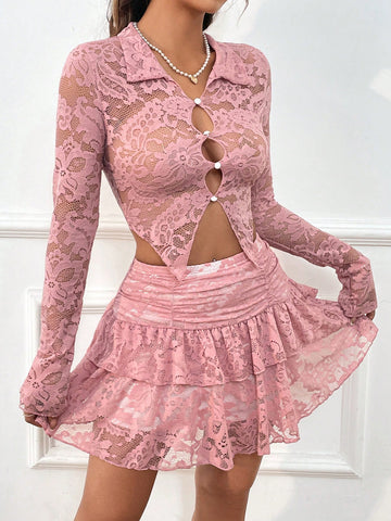 Ladies' Sexy Lace Hollow Out Lingerie Set
