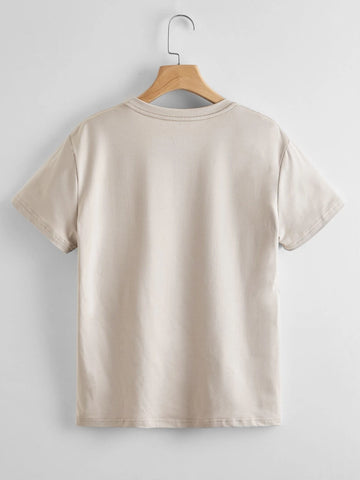 Qutie Letter & Bear Print Tee, Women Summer Daily T-Shirt