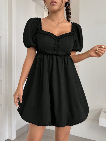 Puff Sleeve Dress With Ruffle Detail