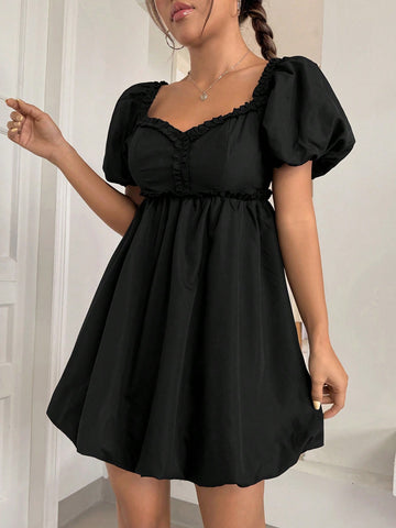 Puff Sleeve Dress With Ruffle Detail