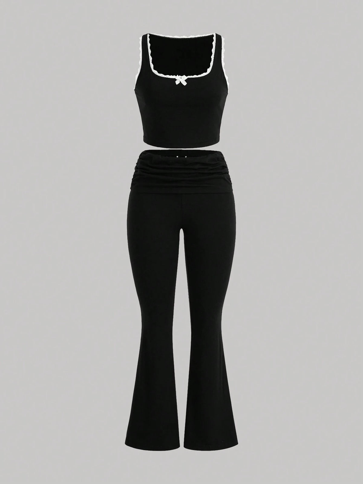 Sagittarius Sign Low-Waist Flare Pants And Color Block Lace Trim Cami Top Set