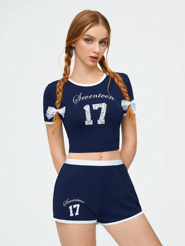 Seventeen Style Ballet Sports Letter Print Women's 2 Pieces Set