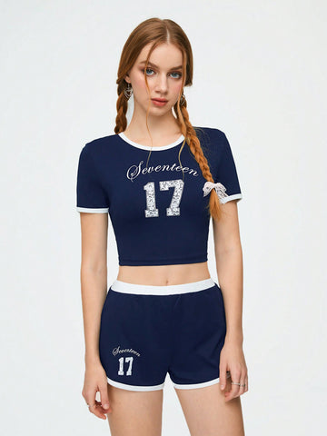 Seventeen Style Ballet Sports Letter Print Women's 2 Pieces Set