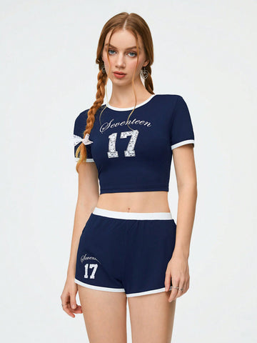 Seventeen Style Ballet Sports Letter Print Women's 2 Pieces Set