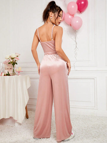 Silk Velvet Solid Color Women's Sleeveless Jumpsuit