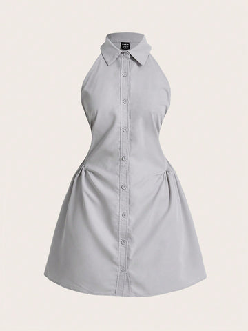 Sleeveless Shirt Collar A-Line Dress