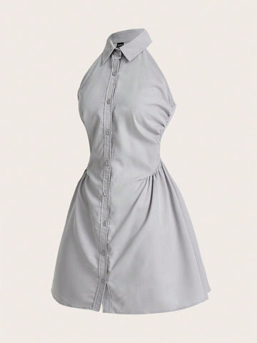 Sleeveless Shirt Collar A-Line Dress