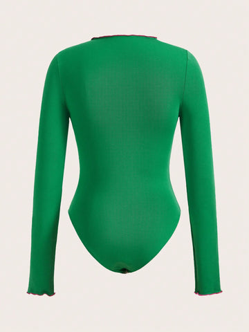 Slogan Graphic Contrast Binding Bodysuit