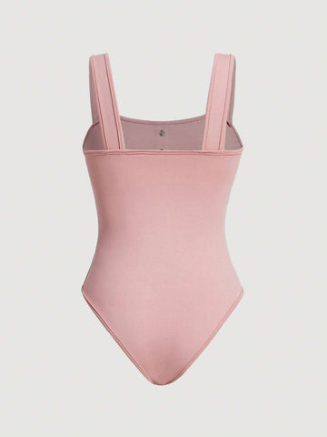 Solid Color Bow Decorated Sweet & Lovely Bodysuit