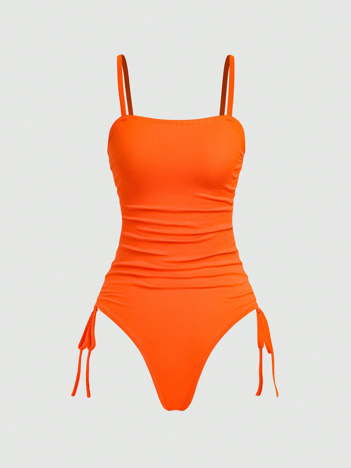 Solid Color Drawstring Side Cami Bodysuit