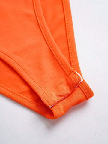 Solid Color Drawstring Side Cami Bodysuit