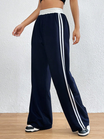 Qutie Striped Tape Side Wide Leg Sweatpants