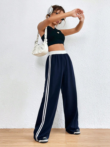 Qutie Striped Tape Side Wide Leg Sweatpants
