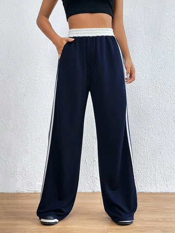Qutie Striped Tape Side Wide Leg Sweatpants