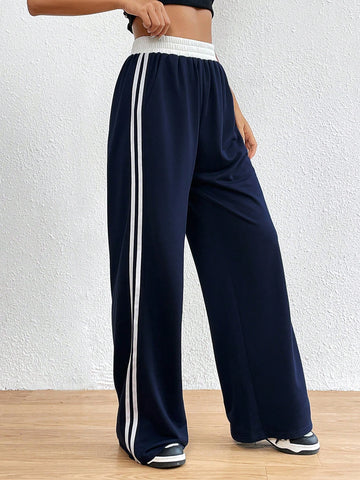 Qutie Striped Tape Side Wide Leg Sweatpants