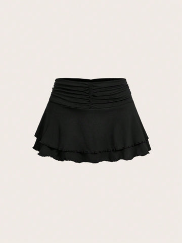 Qutie Versatile Double Layered Pleated Skirt With Waist Detail