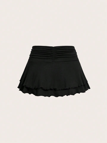 Qutie Versatile Double Layered Pleated Skirt With Waist Detail