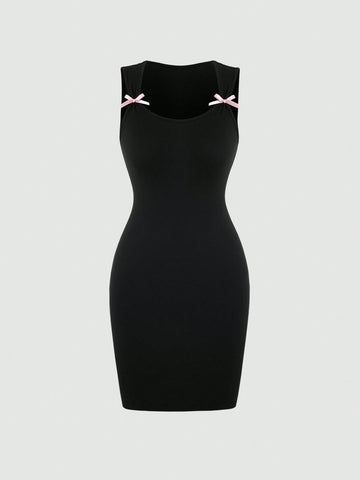 Women'S Bow Tie Decorated Slim Fit Dress