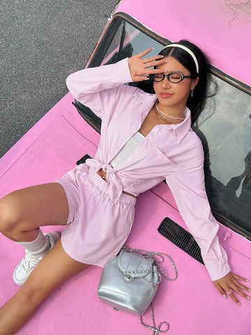 Women'S Striped Shirt 2-Pieces Set