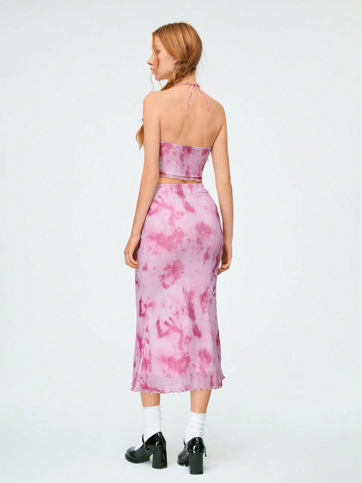 Women'S Tie-Dye Asymmetrical Mesh Hem Camisole Tank Top And Mermaid Hem Skirt Set