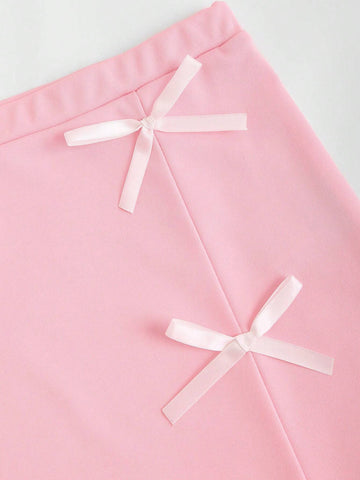 Women Butterfly Bow Decoration Halter Neck Tie Crop Top And Skirt Set