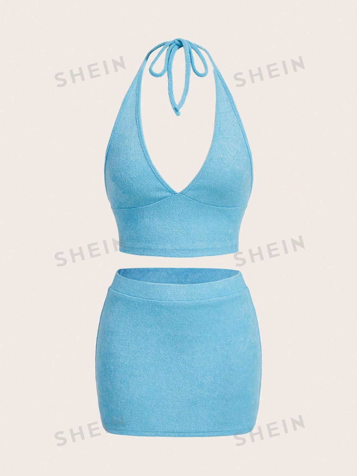 Women's Blue Halter Top & Skirt Set
