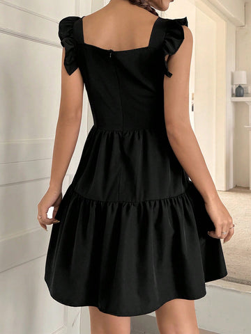Women's Bowknot Decor Ruffle Hem Dress
