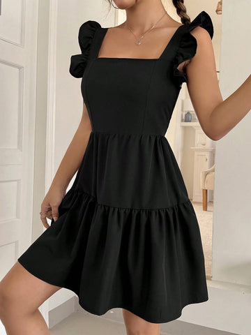 Women's Bowknot Decor Ruffle Hem Dress