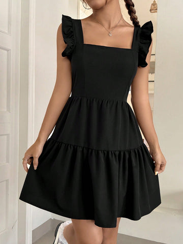 Women's Bowknot Decor Ruffle Hem Dress