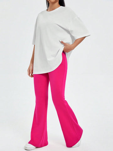 Women's Cartoon Letter & Floral Printed T-Shirt And Flared Pants Set