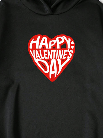 Women's Casual Simple Heart & Letter Print Hoodie And Loose Jogger Pants Two Piece Set For Spring And Autumn