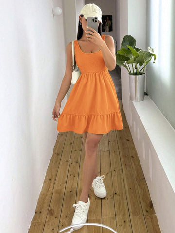 Women's Fashionable Ribbed Patchwork Sleeveless Dress