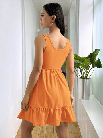 Women's Fashionable Ribbed Patchwork Sleeveless Dress