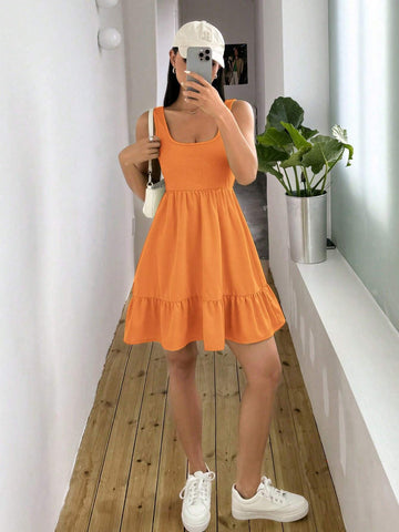 Women's Fashionable Ribbed Patchwork Sleeveless Dress