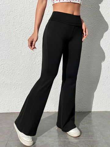 Qutie Women's Pu Leather Solid Flare Leg Pants