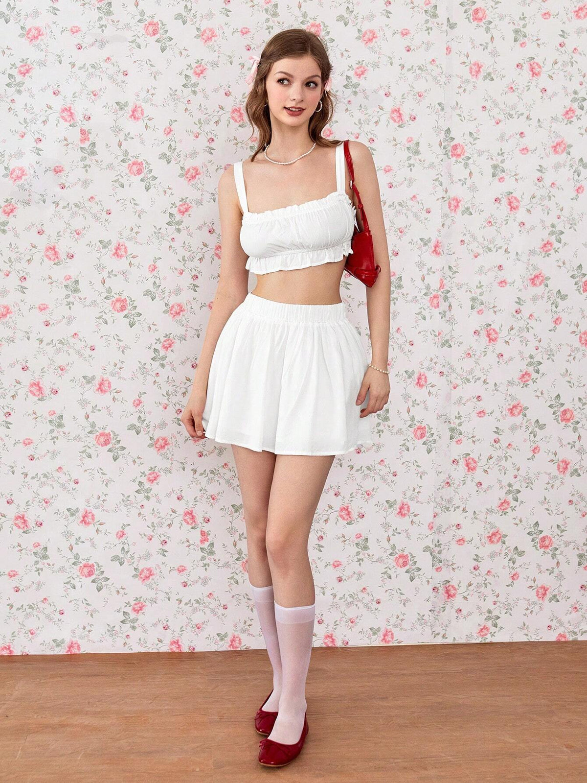 Women's Solid Color Camisole Crop Top And Mini Skirt Set