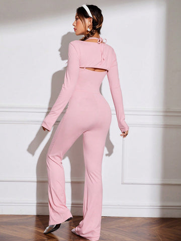 Women's Solid Color Halter Strap Jumpsuit