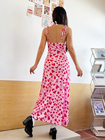 Women's Spaghetti Strap Heart Print Dress