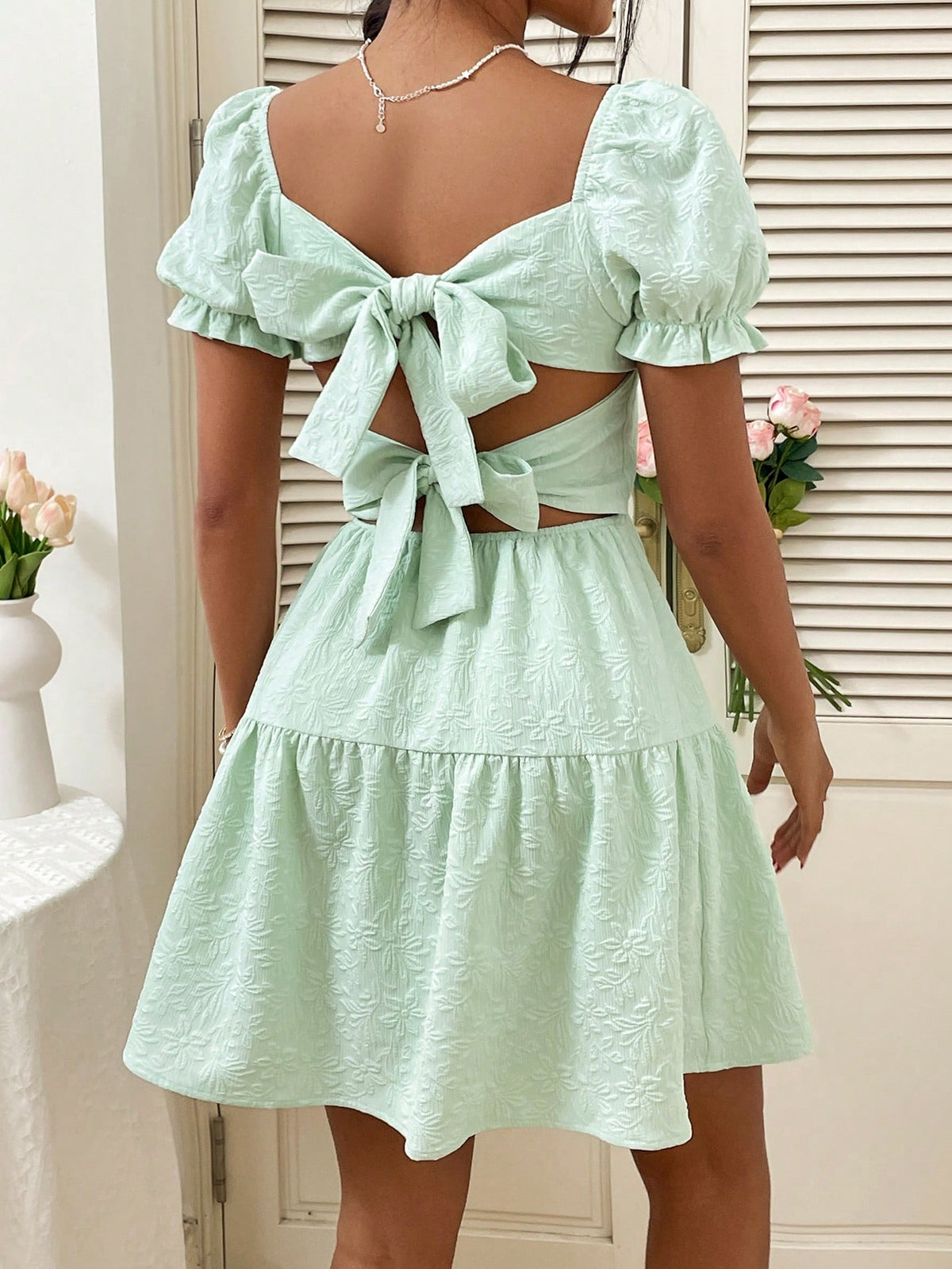Women's Square Neck Backless Bowknot Dress
