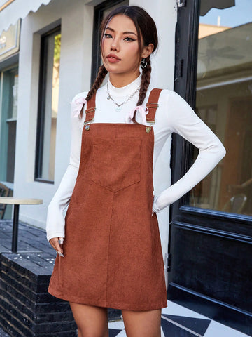 Women's Stand Collar Long Sleeve T-shirt And Suspender Skirt Set