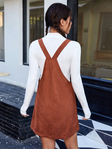 Women's Stand Collar Long Sleeve T-shirt And Suspender Skirt Set