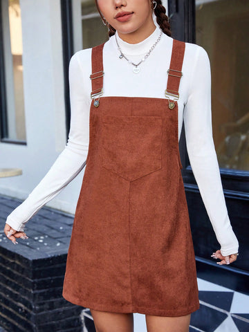 Women's Stand Collar Long Sleeve T-shirt And Suspender Skirt Set