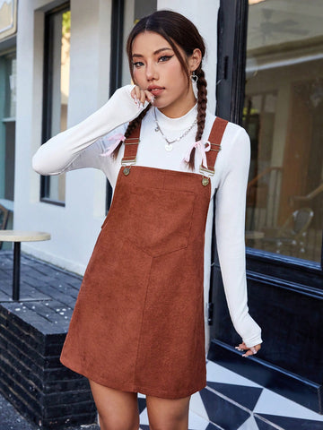 Women's Stand Collar Long Sleeve T-shirt And Suspender Skirt Set